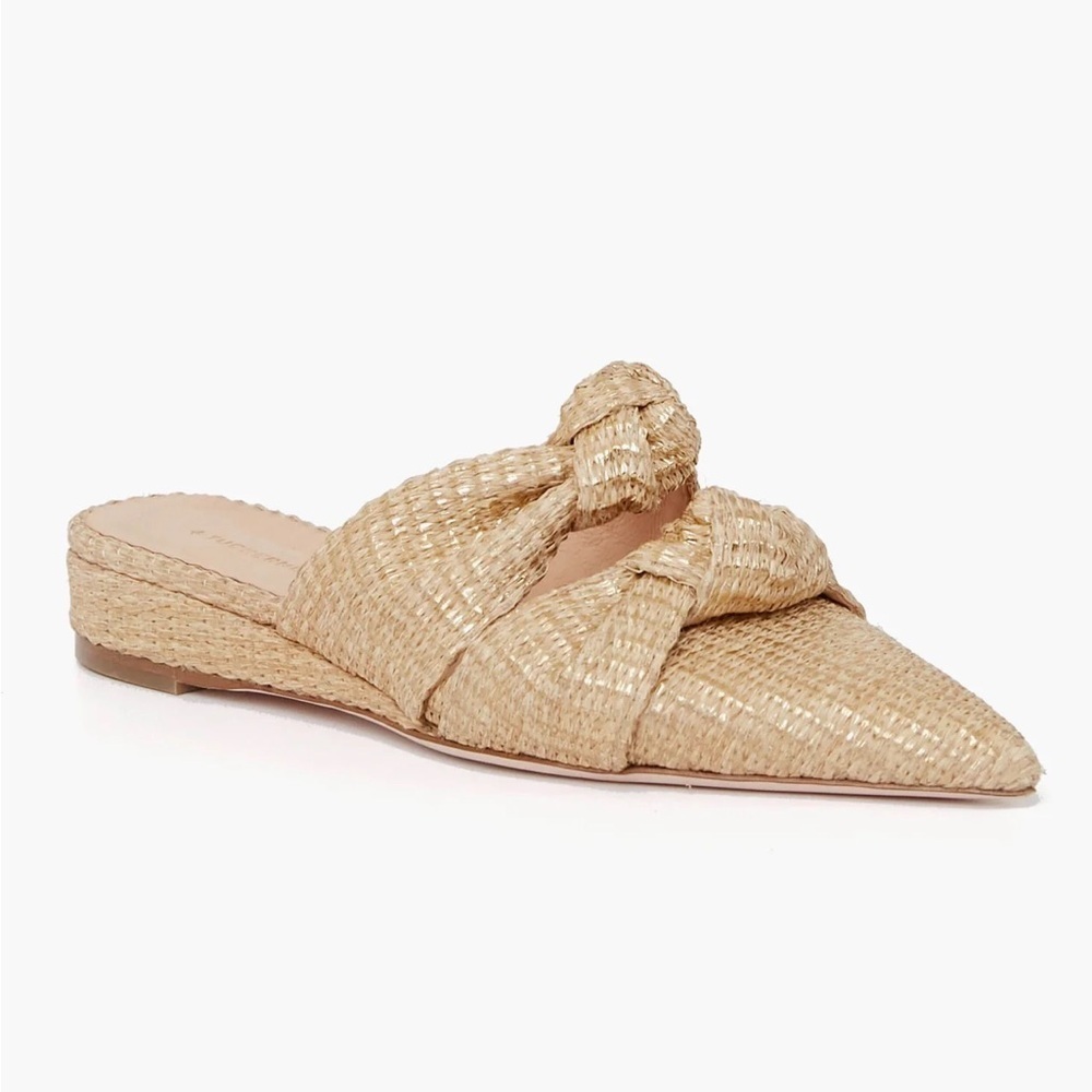 Tuckernuck || Gold Lucia‎ Raffia Wedges Knot Mules Tan 9